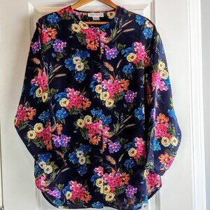Vintage Andre Sauvage Navy Blue Floral LS Blouse